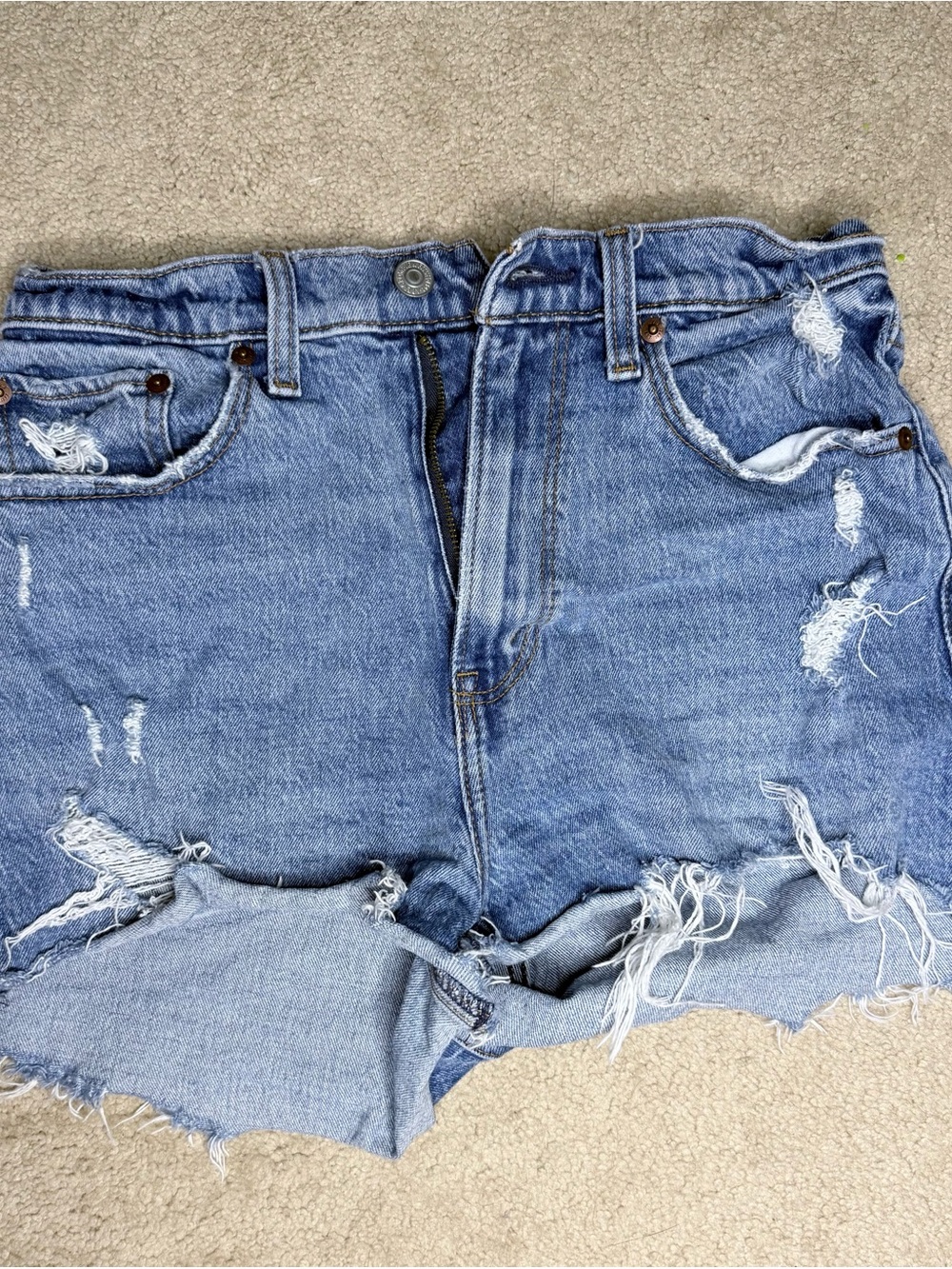 Abercrombie Curve Love High-Rise Distressed Denim Shorts - Light Blue